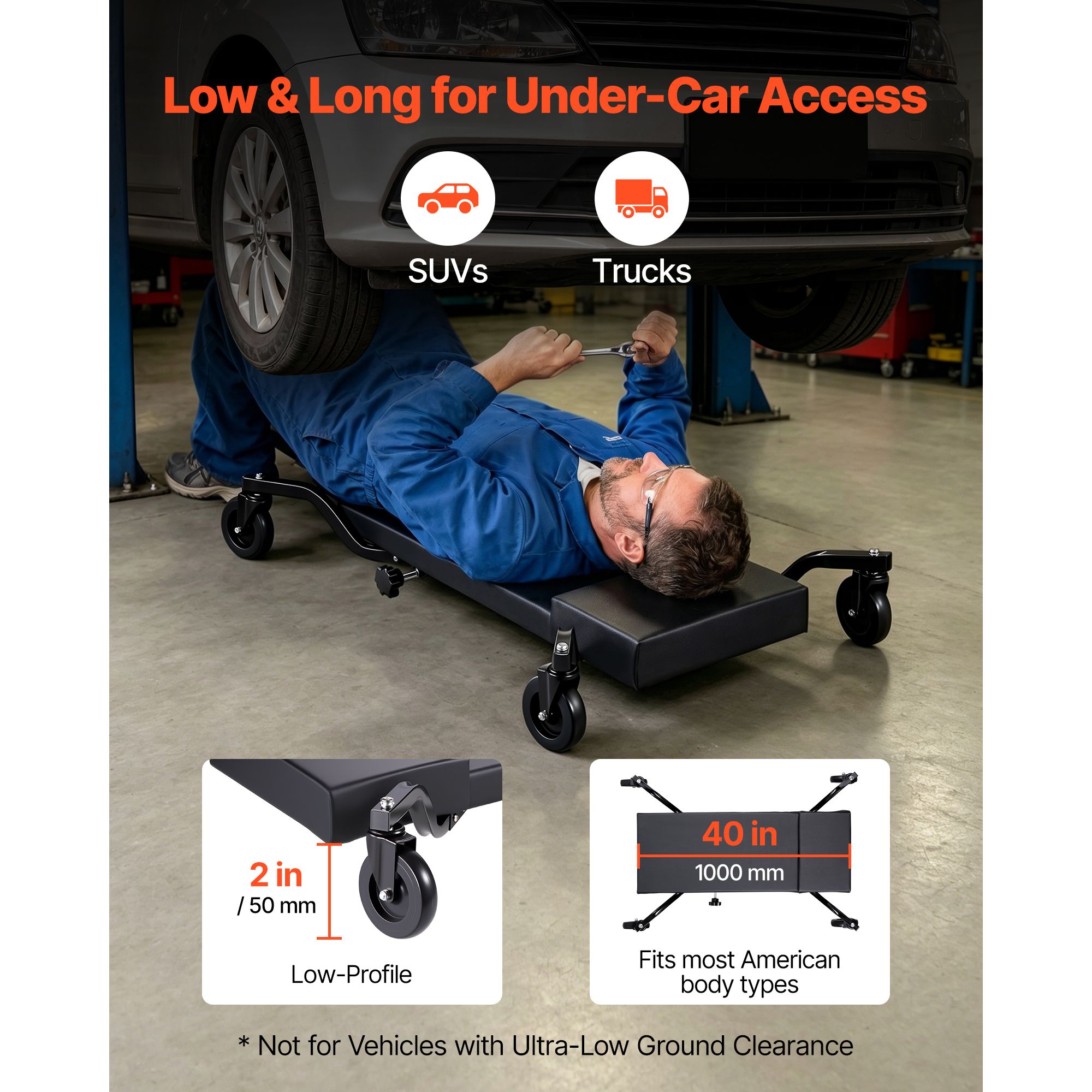40 in Mechanic Creeper with 4  - Garage Creeper Roller ulasan dan harga